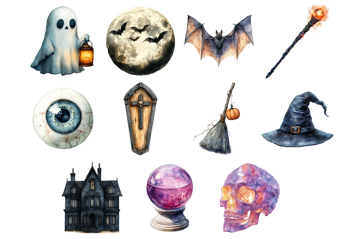 Watercolor Halloween Spooky Clipart, an Illustration by Daily.Designs (Photo 3 of 3)