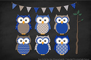 Royal Blue Owls Clipart & Patterns, an Animal Illustration by Amanda Ilkov (Thumbnail 3 of 4)