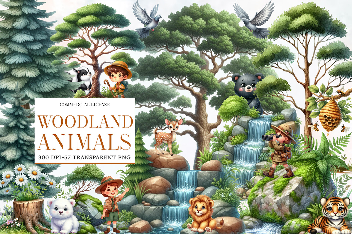 Watercolor Woodland Animals Clipart, an Illustration by Designworld (Photo 1 of 5)