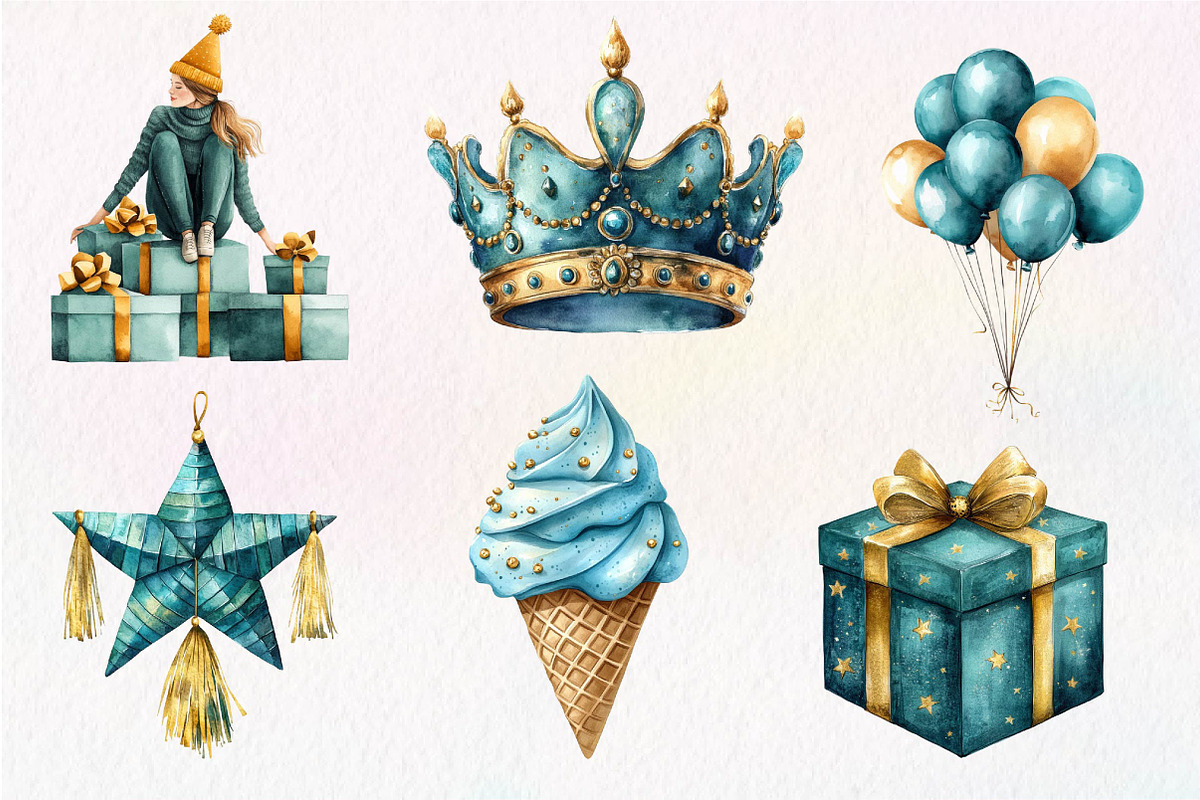 Teal Birthday Sublimation Clipart, an Illustration by Dream Creation (Photo 2 of 7)