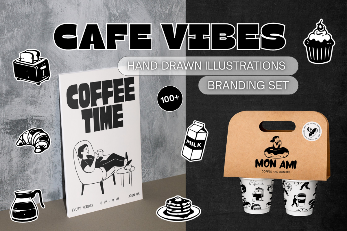 Cafe Vibes Hand Drawn Illustrations, an Object Graphic by Kate Creative Studio (Photo 1 of 16)