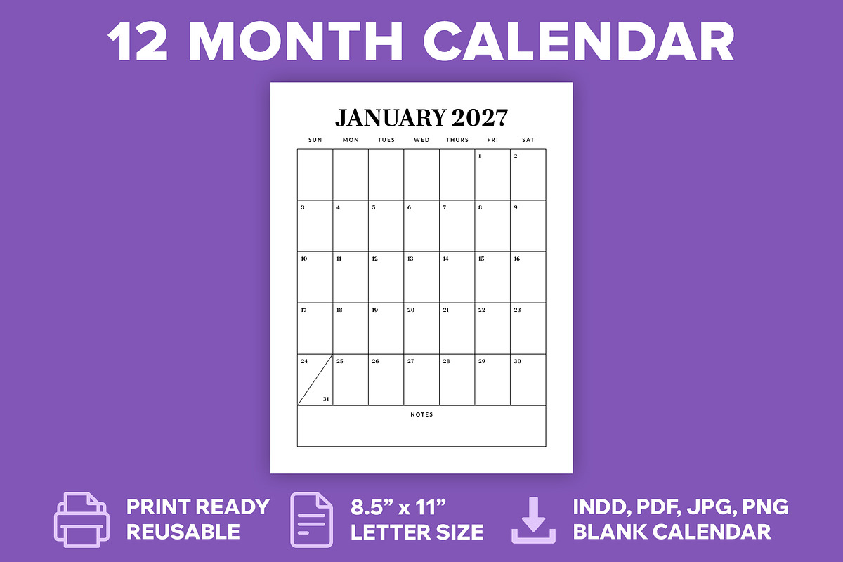 2027 Vertical 8.5x11 Inch Calendar, a Stationery Template by Running With Foxes (Photo 1 of 5)