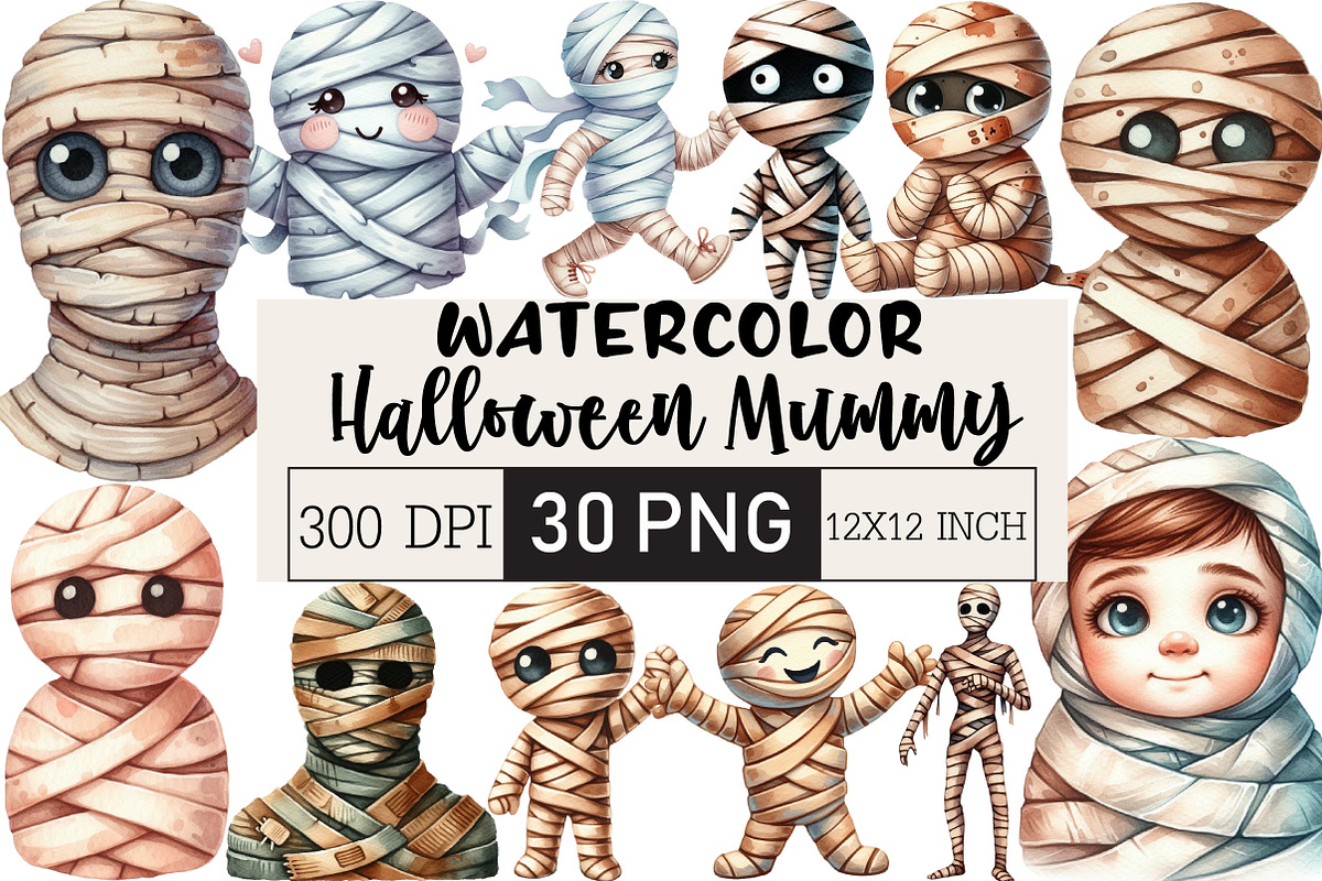 Minimalist Halloween Mummy Clipart, an Illustration by Black Bird Studio (Photo 1 of 6)
