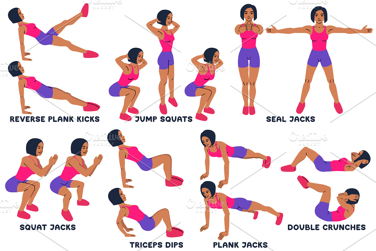 Sport exercises collection, a Healthcare Illustration by tamara.comotomka