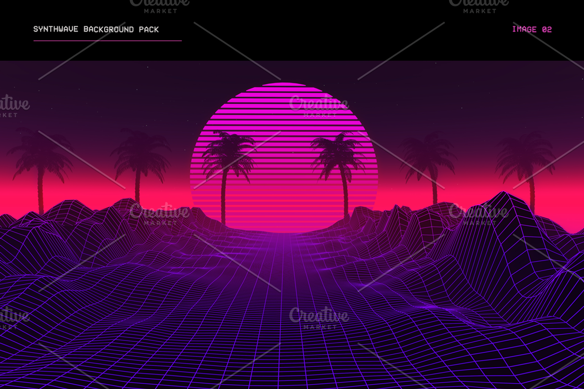 Synthwave Retrowave Background Pack preview 3