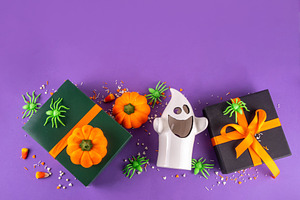 High colored bright Halloween greeting card background, Hallowee