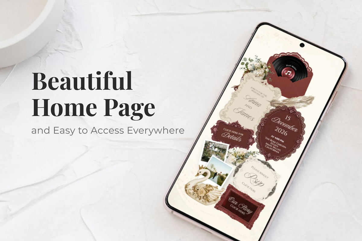 Vintage Burgundy Wedding Website, a Landing Page Template by Everyday Perfection (Photo 2 of 13)