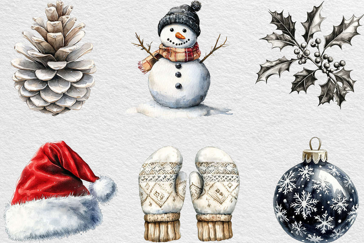 Black And White Christmas Clipart, an Illustration by Black Bird Studio (Photo 6 of 6)