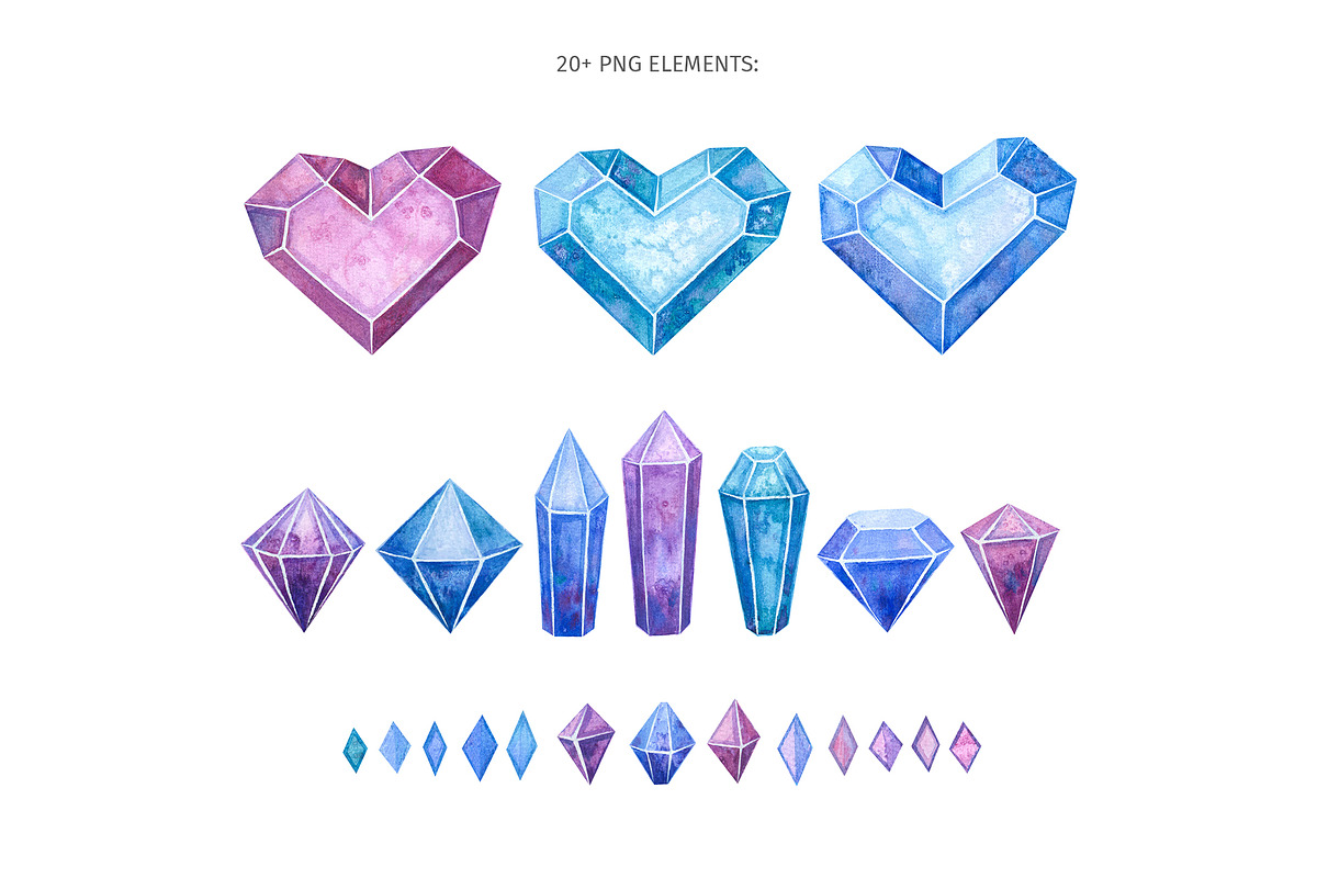 Crystal Hearts Clipart, Patterns, a Decorative Illustration by Valin Malin (Photo 2 of 13)