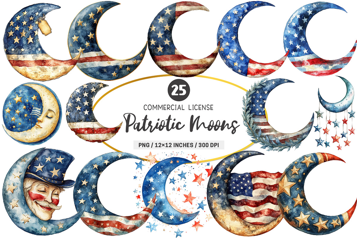Patriotic Moons Clipart PNG, an Illustration by SinaCreation (Photo 1 of 5)