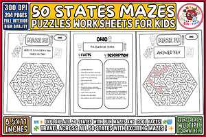 50 States Puzzles Mazes Worksheets