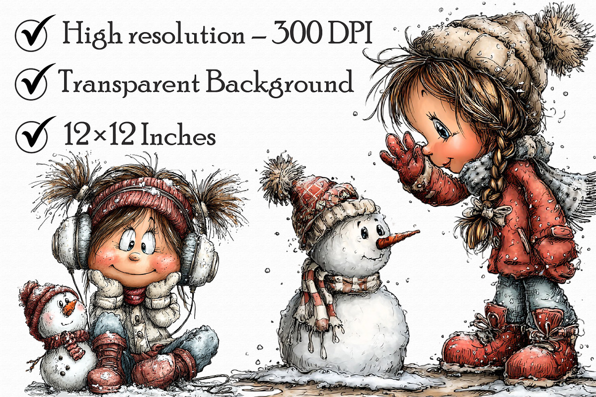 Cute winter Girl with Snowman clipar, an Illustration by Libby Wishes (Photo 4 of 7)