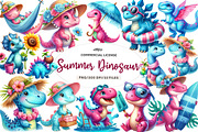 Summer Dinosaur Watercolor Clipart, an Illustration by CreationArt (Thumbnail 1 of 9)