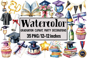 Graduation Clipart, Party Decoration, an Illustration by Design Market
