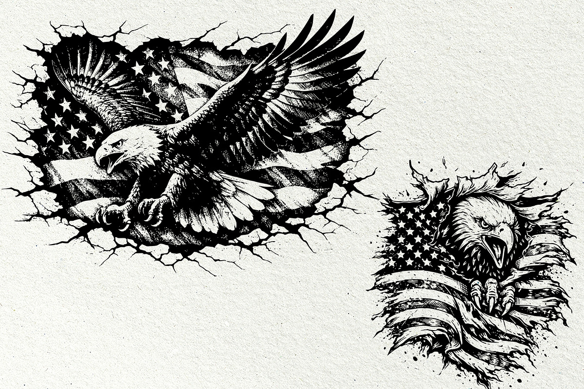 Patriotic Eagle Engraving Graphics, a Seasonal Illustration by DENIDigitalArtSudio (Photo 5 of 6)