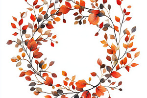 Watercolor autumn wreath made of bra
