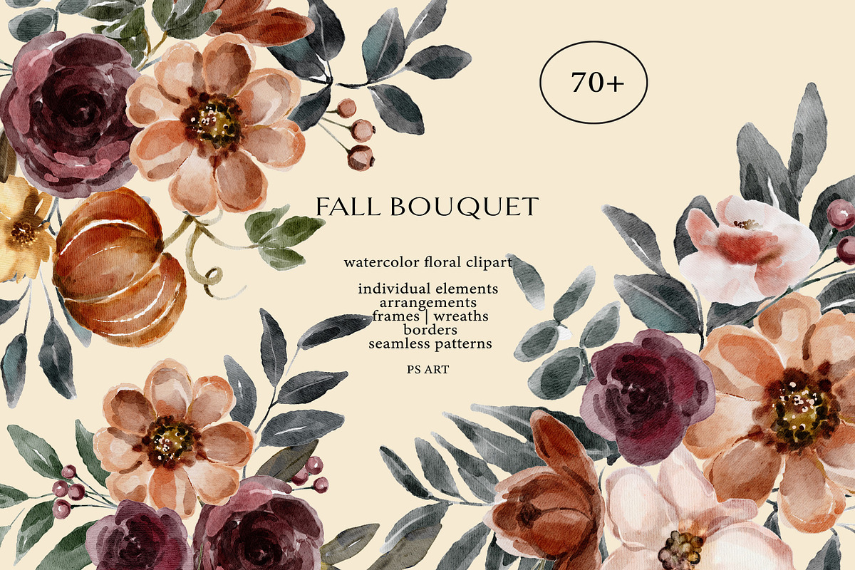 Watercolor Fall Flowers Clipart Set, a Person Illustration by Pink Studio Art (Photo 2 of 19)