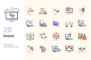 Fintech Industry 3D Icons Set Bundle