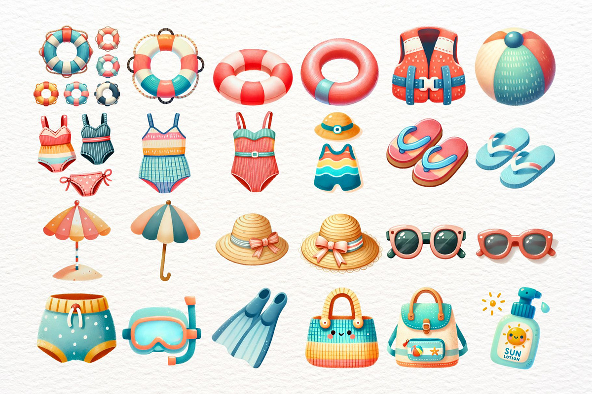 Cute Beach Children Clipart, a Seasonal Illustration by Nicolle's Colorful Art (Photo 6 of 8)