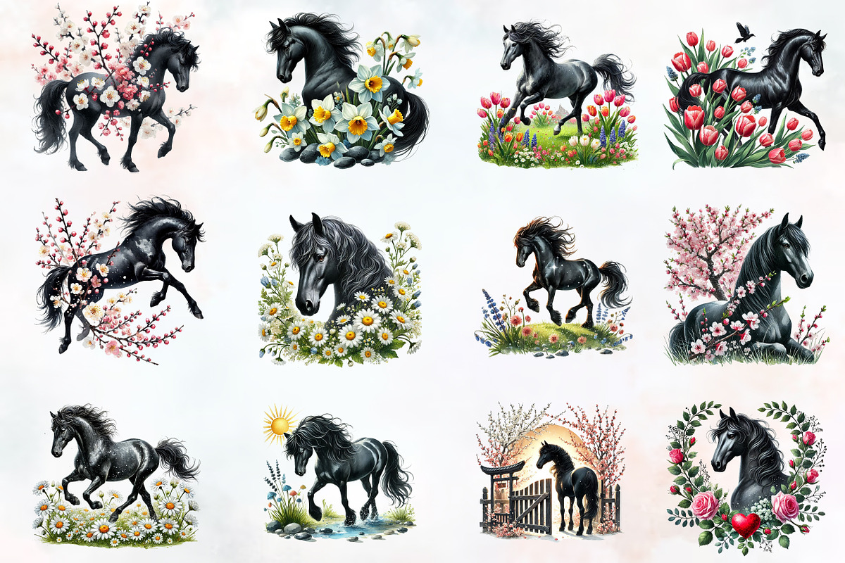 Spring black horse clipart, an Illustration by RobertsArt (Photo 2 of 7)