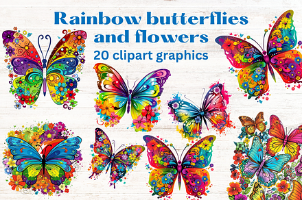 Rainbow Butterflies clipart x20