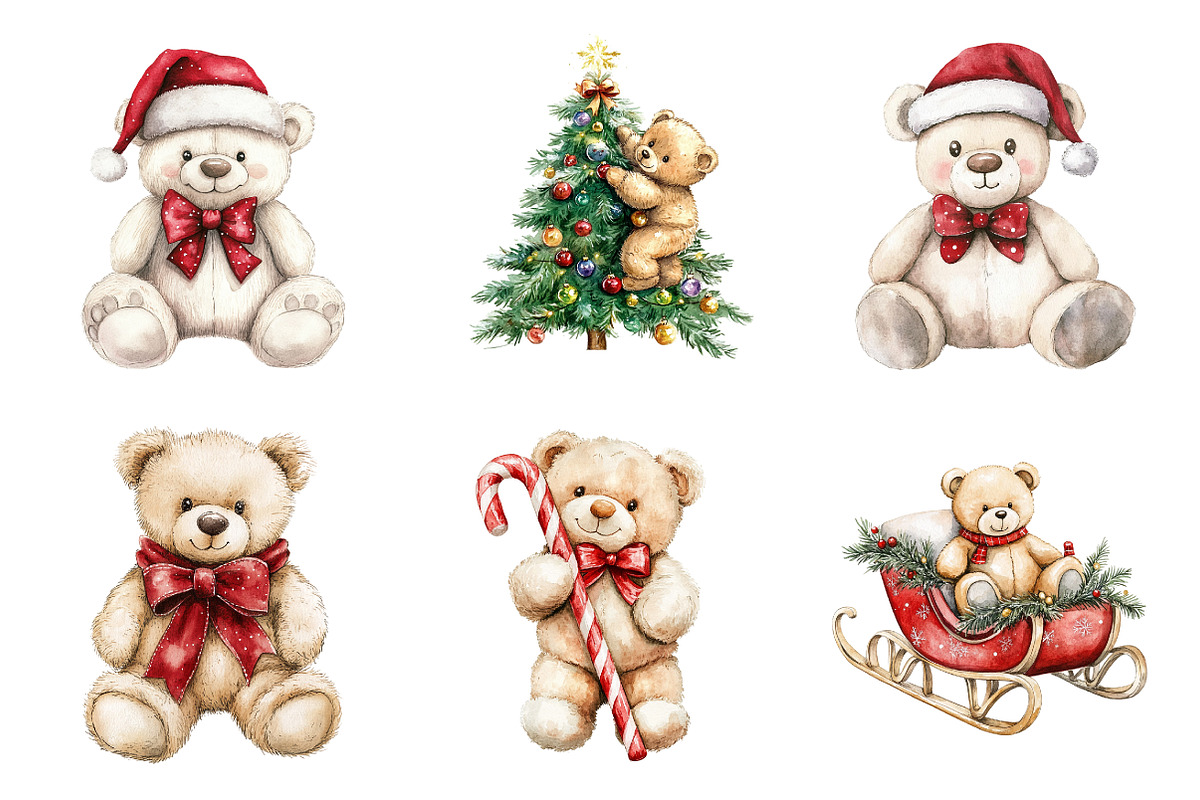 Watercolor Christmas Teddy Bear Png, a Work Illustration by SinaCreation (Photo 4 of 6)