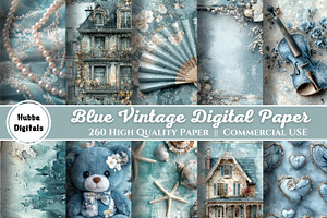 260 Blue Vintage Digital Paper, an Illustration by HubbaDigitals