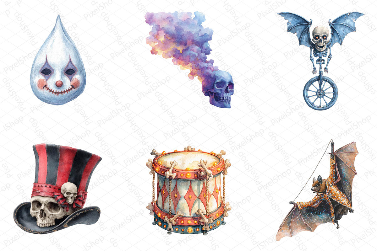 Watercolor Spooky Circus Clipart, an Illustration by DreamPrint404 (Photo 4 of 5)