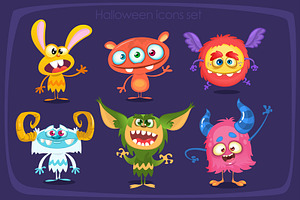 Cartoon Monsters Set For Halloween