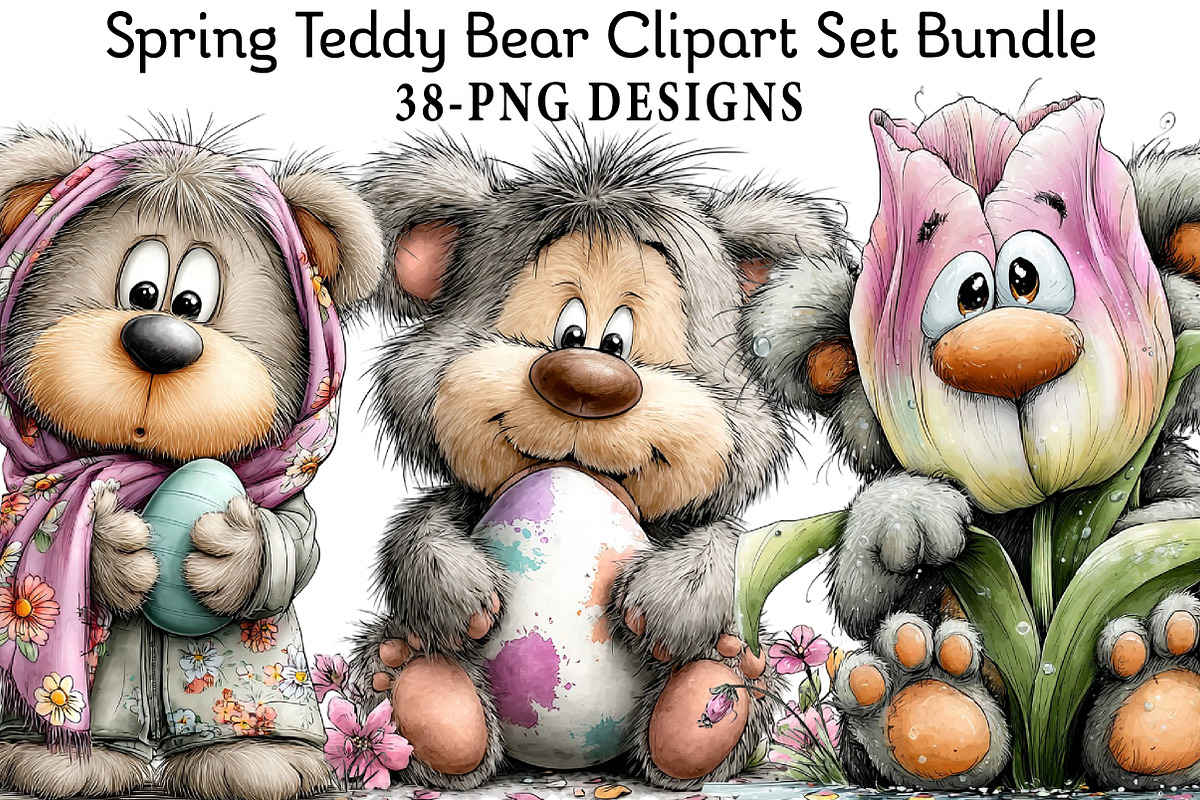 Spring Teddy Bear Clipart Set Bundle, an Illustration by Daily.Designs (Photo 1 of 8)