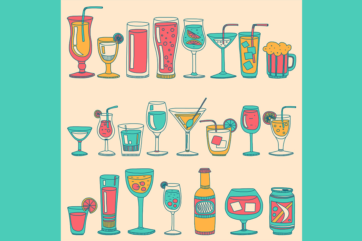 Doodle cocktail icons and patterns, a Pattern Graphic by Art Loft (Photo 7 of 16)