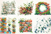 Floral Brick Wall Watercolor Clipart, an Illustration by Libby Wishes (Thumbnail 3 of 4)