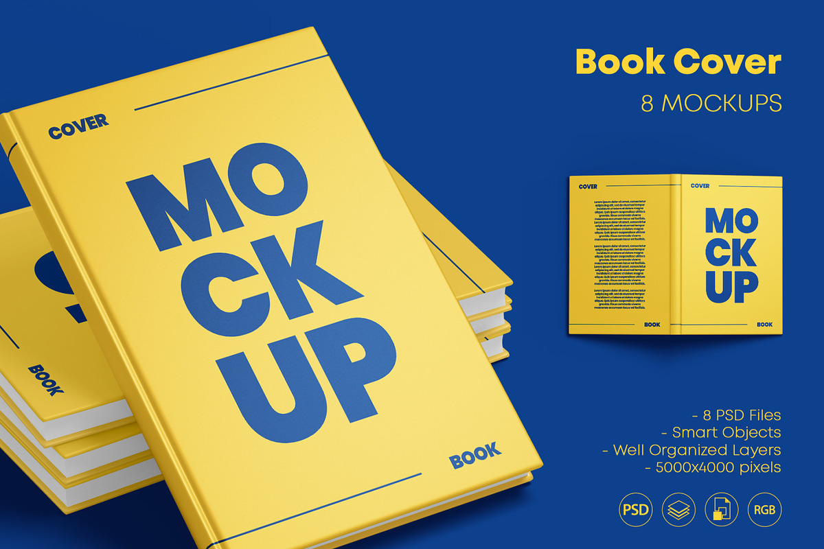 8 Book Cover Mockup Set, a Print Template by Graphic Bird (Photo 1 of 11)