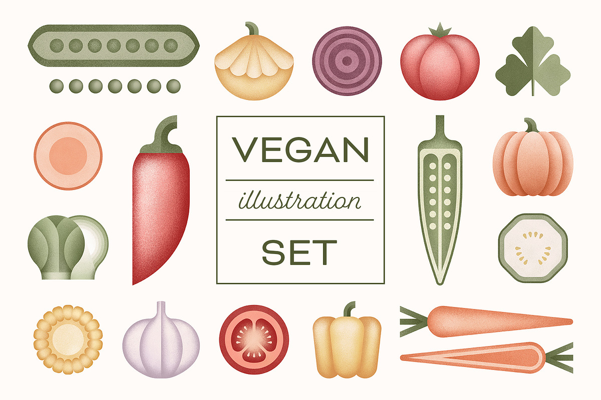 Vegan Illustration Set, a Food Illustration by Paulina Sara Design (Photo 1 of 12)