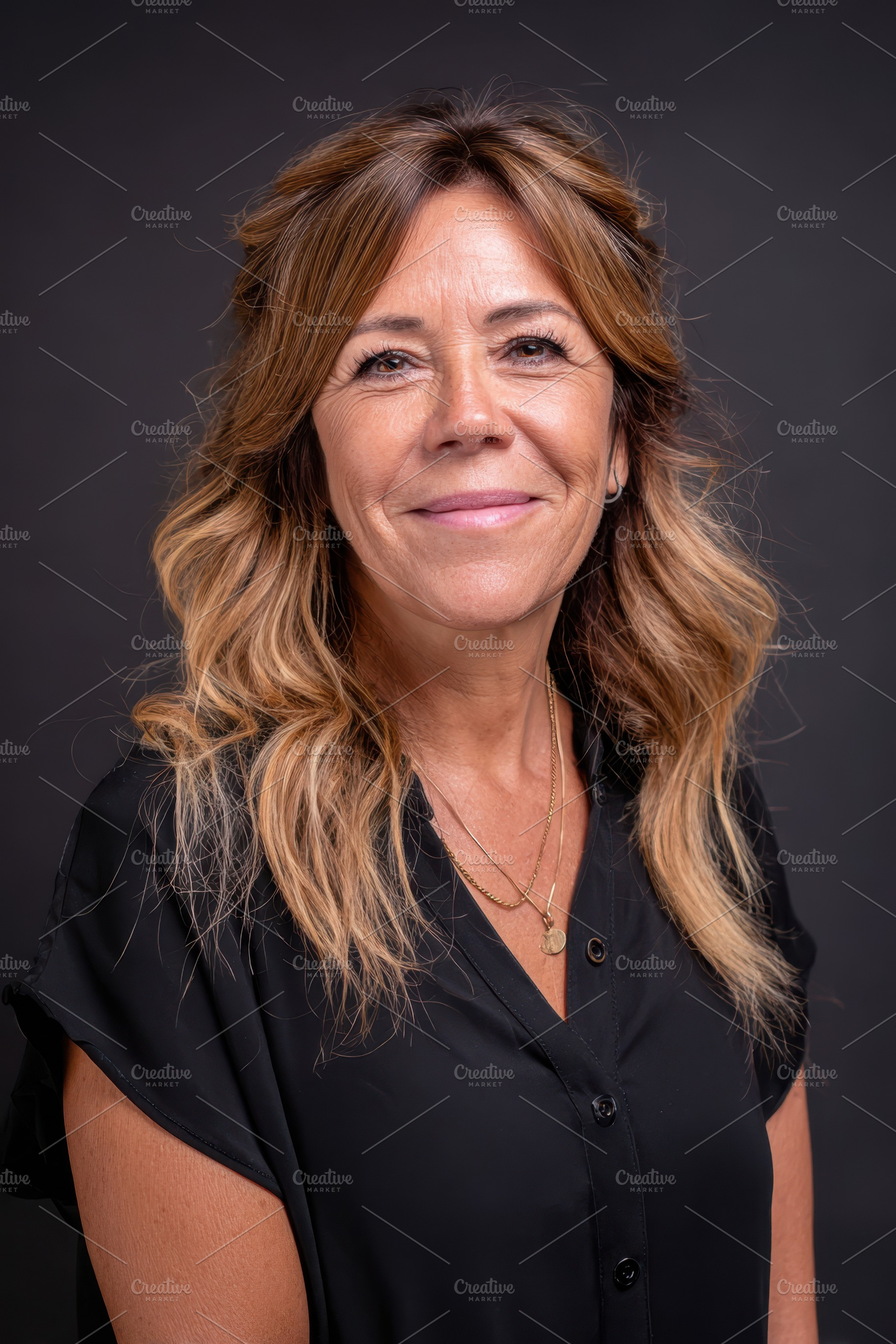 Smiling Woman Posing on black background, a Person Photo by AlyaAnd