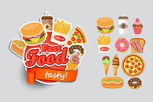 Fast Food Labels, Logos, Icons.