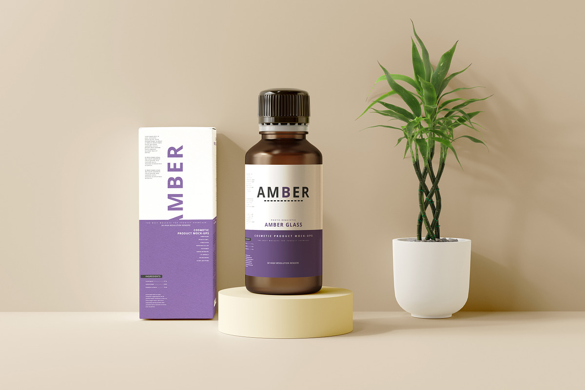7 in 1 Amber Glass Cosmetic Bundle, a Cups & Container Mockup by pmvch (Photo 21 of 106)