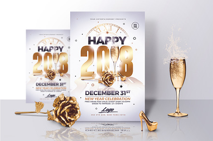 Classy New Year 2018 Invitations, a Poster Template by Rome B Creation