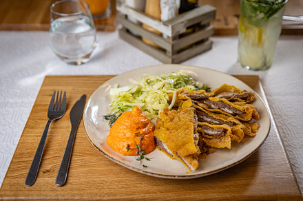 Golden brown breaded cutlet
