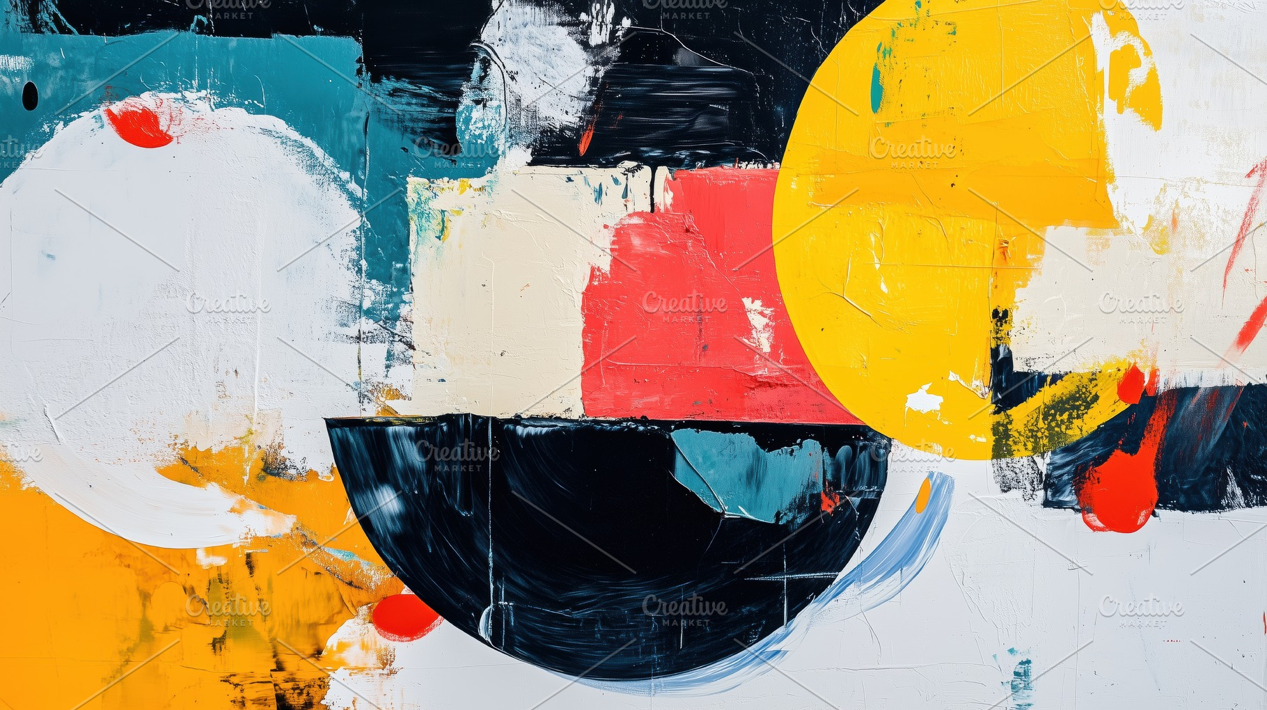 An abstract painting featuring bold colors and shapes, including large circles, an Arts & Entertainment Photo by Textures & Backgrounds