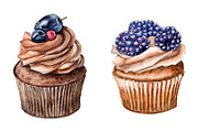 Set of watercolor cupcakes, a Food Illustration by Olha's watercolor (Thumbnail 3 of 7)