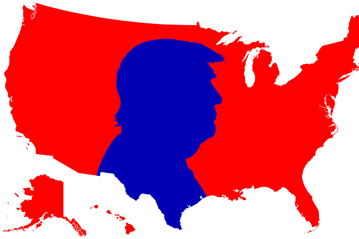 D. Trump silhouette on the US map, a Person Illustration by frizio