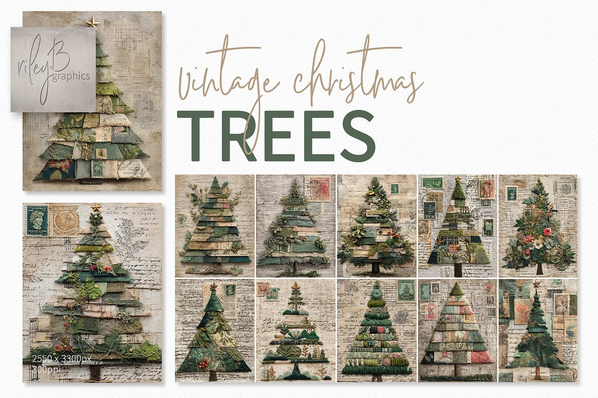 Vintage Christmas Trees, a Decorative Illustration by rileyBgraphics (Photo 1 of 5)