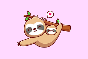 Cute Mom Sloth With Baby Sloth, an Animal Illustration by Catalyst Labs