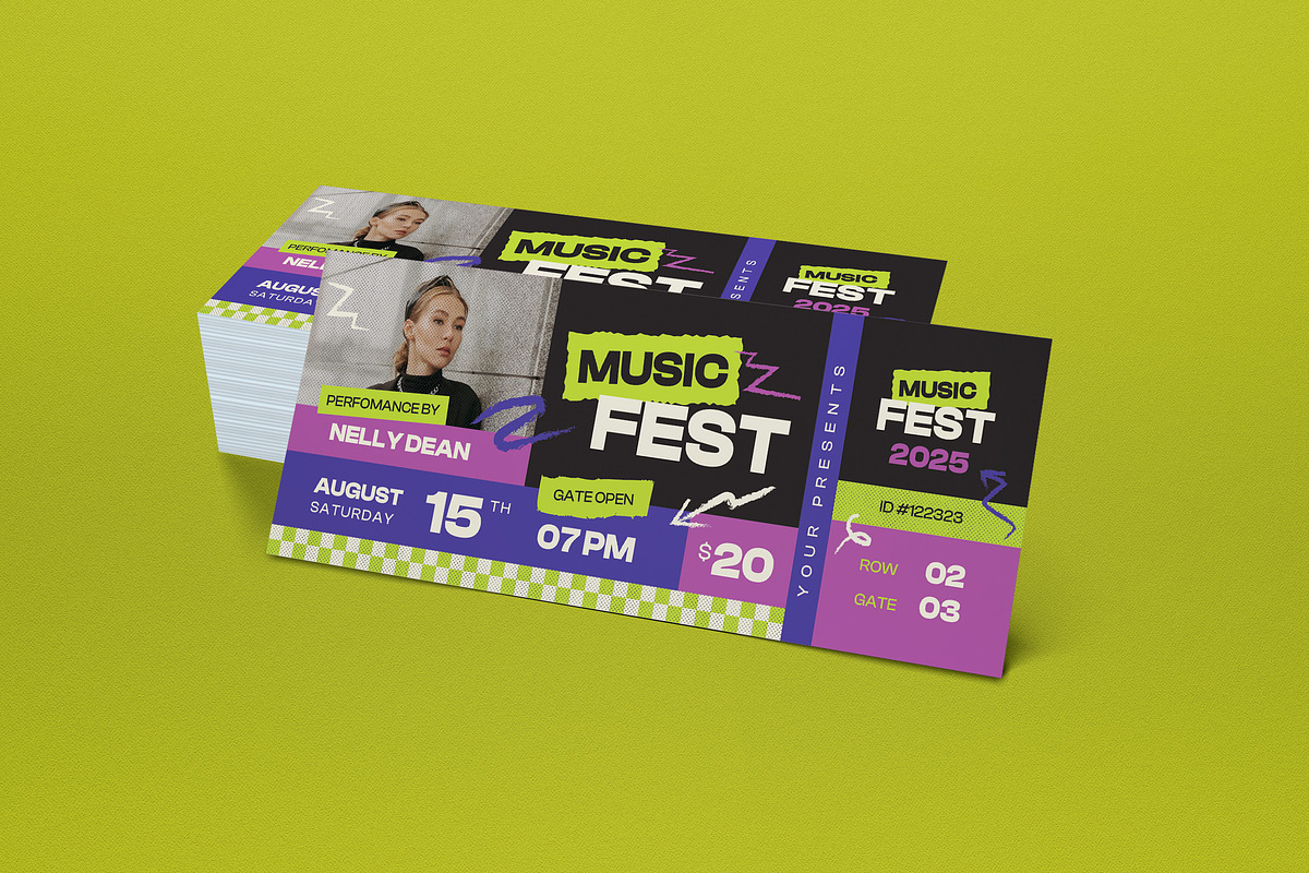 Edgy Scribble Music Festival Ticket, a Card Template by graphicook (Photo 2 of 3)