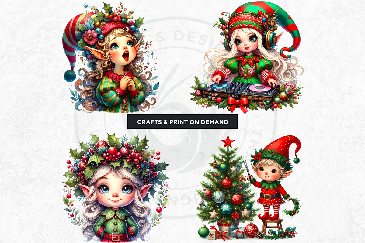 Christmas elves Clipart Set, a Seasonal Illustration by ThatsDesignArt (Photo 9 of 10)