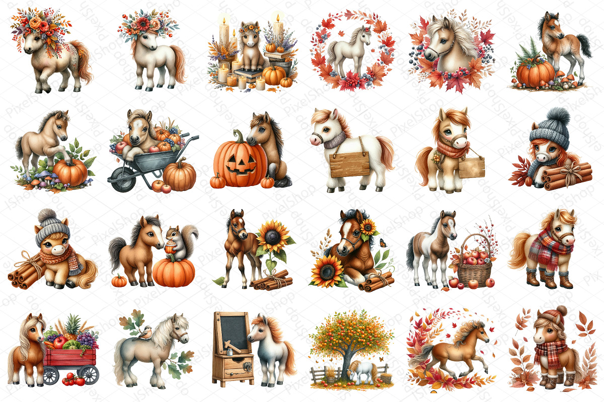 Watercolor Autumn Horse Clipart, an Illustration by DreamPrint404 (Photo 6 of 6)