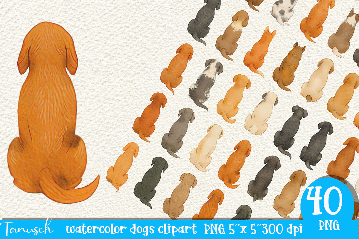 Watercolor Dogs Sitting from Behind, an Animal Illustration by TanuschArts (Photo 2 of 2)