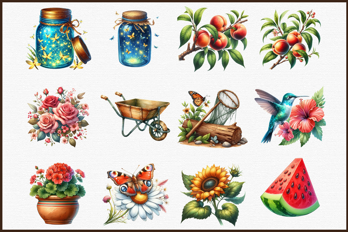 Summer Garden Watercolor Clipart Bun, an Illustration by Sublimation Artist (Photo 3 of 6)