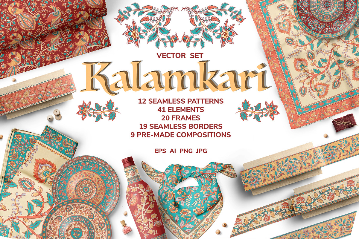 KALAMKARI. Vector Set Ornaments., a Pattern Graphic by Irina Skaska (Photo 1 of 17)